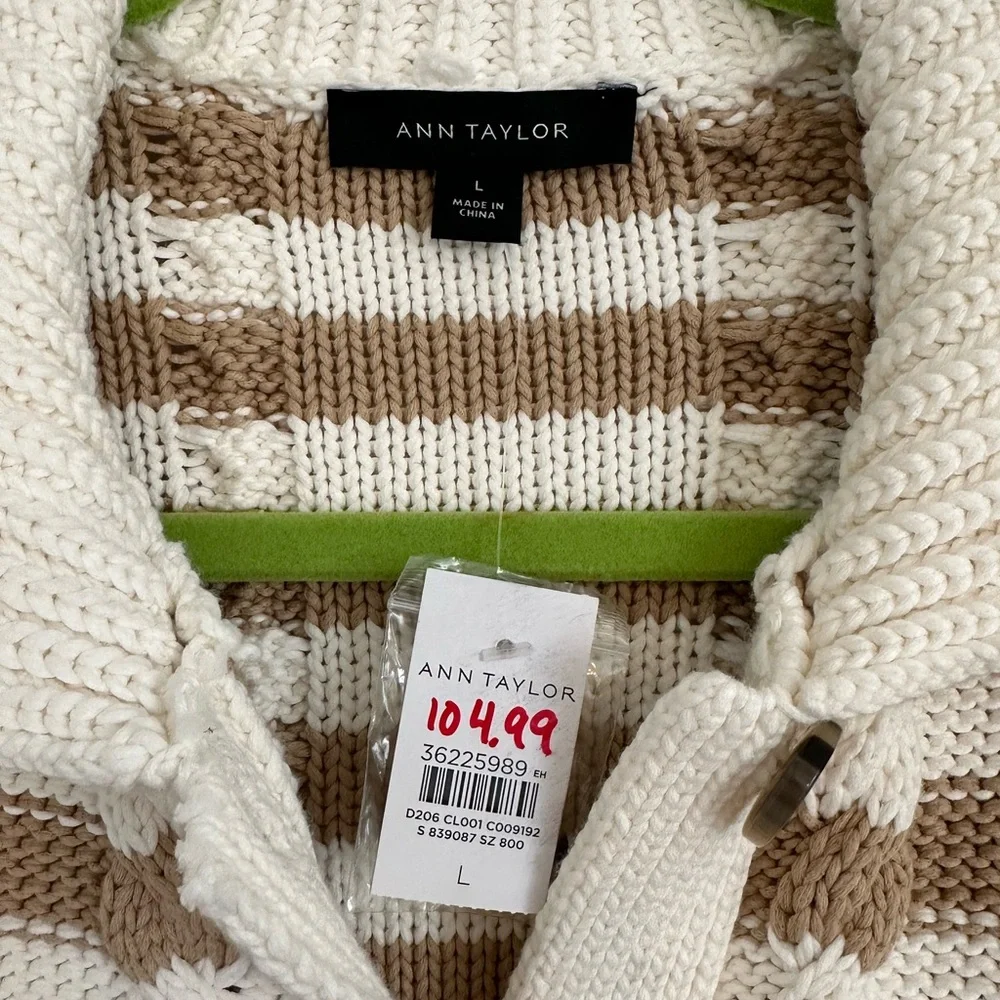 Ann Taylor Striped Cable Sweater - size L & NWT - Picture 6 of 9